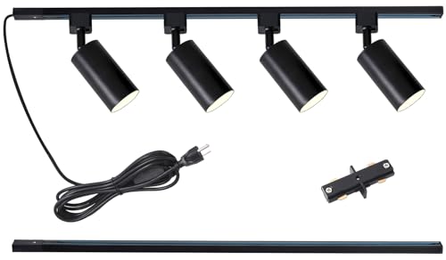 LRAEMXG Plug in Track Lighting with Power Cord, 4-Light GU10 Track Lighting Kit with 3.3FT H Type...