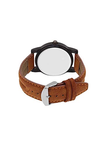 Image of HORCHIS Black Dial Brown Leather Analog Watch for Men
