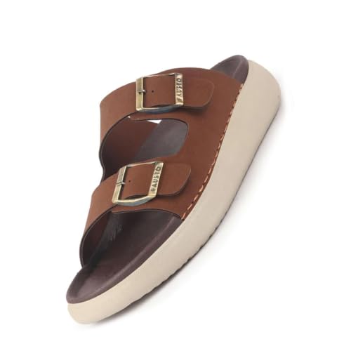 Image of FAUSTO Men Open Toe Buckle Strap Stitched Waterproof Sandals|Soft Cushioned Insole|Summer Slip-On Slipper|Perfect For Monsoon Rainy Season