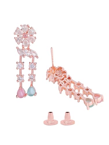 Image of Yellow Chimes Jewellery Set for Women and Girls American Diamond Jewellery Set | Rosegold Rhodium Plated AD Necklace Set for Women | Birthday Gift for Girls & Women