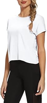 Mippo Womens Open Back Workout Tops Short Sleeve Athletic Gym Activewear Shirts Loose Fit