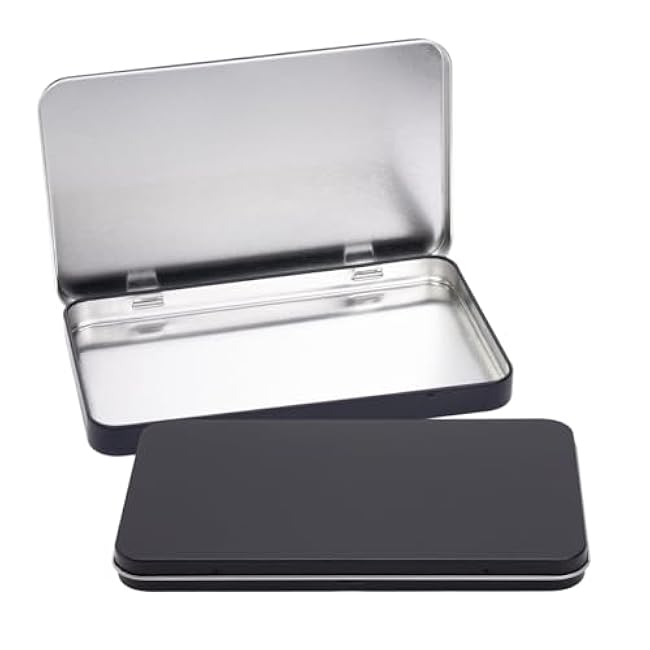 2 Pcs Black Rectangular Metal Tin Boxes, Portable Metal Decorative Box, Empty Container, Lid Hinged Lid Tin Empty Box Container(178x108x15mm / 7x4.25x0.6)