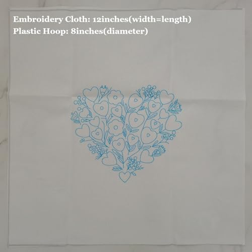 Image of Esffaci Embroidery Starter Kit for Adult Beginner with Love Heart Flowers Pattern Hand Embroidery Set with Cloth Hoop Needle Threader Floss and Instruction