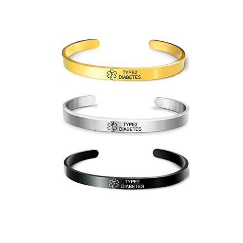 Renyilin 3Pcs Stainless Steel Cuff Medical Alert Id Emergency First Aid Bracelet cover
