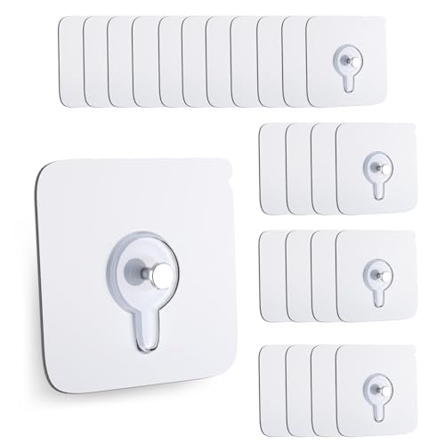 Image of 24 Pack Adhesive Wall Hooks, Wall Hangers Without Nails, No Damage Picture Hooks Waterproof and Rustproof to use Inside Kitchen, Bathroom, Home and Office
