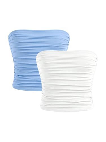 Image of Milumia Girl's 2 Pack Tube Top Ruched Strapless Sleeveless Bandeau Tops