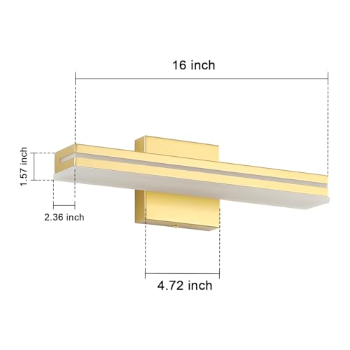 Image of SineRise 16-Inch LED Modern Bathroom Vanity Light Bar, Gold Modern Acrylic Bathroom Wall Lighting Fixtures Over Mirror (Cool White 6000K)