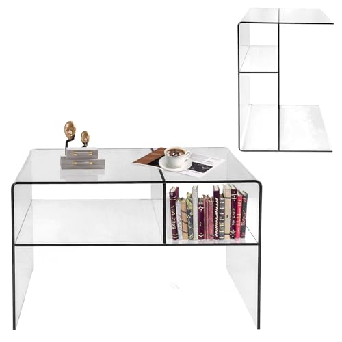 NEJHC Acrylic Coffee Table, 24" L × 14" W ×16" H, Modern Clear Acrylic Coffee Table 2-Tier for Living Room,Waterfall Table with Rounded Edges (Clear)
