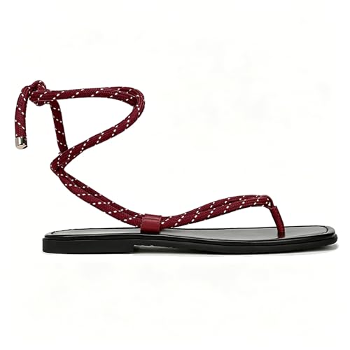 Image of Rope Flat Sandals for Women Strappy Open Toe Thong Sandals Summer Slingback Slip On Slide Sandals with Adjustable Strap