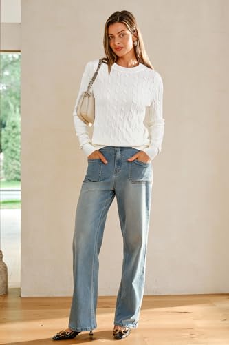 Image of Arach&Cloz Women's Wool Blend Classic Crew Neck Casual Fall Sweaters