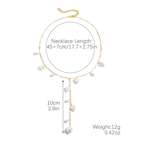 Y2k Big Pearl Chunky Necklace for Women Boho Irregular Baroque Pearl Y Pendant Necklaces Dainty Statement Jewelry3