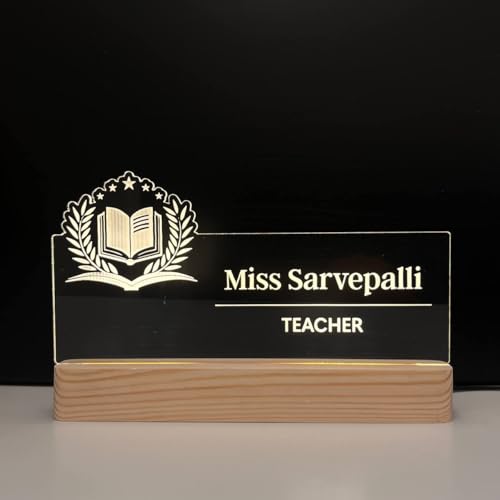 Image of Personalized Acrylic Desk Name Lamp for Teacher's Day | Custom Sign for Best Teacher Ever LED Light with Name, Designation & School Logo | Principal, Professor, Lecturer, Tutor, Mentor Appriciation Gift | Best for Birthday, Promotion, Farewell, Retirement (10 x 6 inch) (For Teacher)