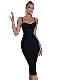 ADYCE Bandage Womens Formal Dress Spaghetti Strap Bodycon Prom Dress Celebrity Sexy Sleeveless Midi Evening Club Party Wear (Black,Medium)
