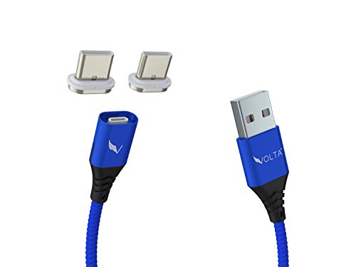 VOLTA USB-C Cable Set 3A, Fast Charging, QC USB Data  Transfer 2X USB-C Tips Blue)