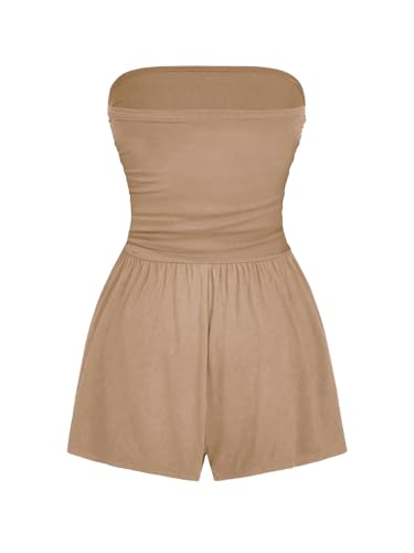 Image of AUXDIO Women Summer Casual Strapless Romper Sleeveless Off Shoulder Short Jumpsuits 2026 Beach Vacation Clothes
