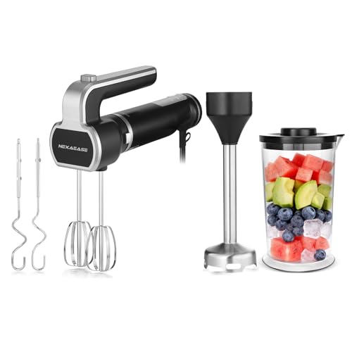 2-In-1 Hand Mixer Immersion Blender Electric Handheld, Portable Hand Blender Electric Mixer with Beater Dough Whisk & Blending Cup, Food Processor Kitchen Gadgets for Smoothies Baby Food Baking & Soup