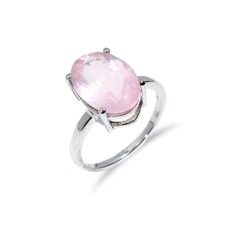 Bague de mariage quartz rose véritable et argent 925 haut de gamme