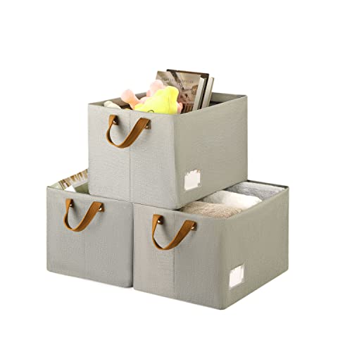 Furnhome Fabric Storage Bins For Shelves,Large Storage Basket For Organizing With Metal Frame, Flodable Storage Bins With Handles For Closet, Stone Cyan, 3-Pack #TOP4