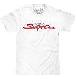 Tee Luv Men's Toyota Supra Retro 90s Japanese Sports Car Logo Shirt, White, S