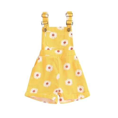Ayalinggo Toddler Baby Girl Clothes Summer Short Overalls Checkerboard Plaid Romper Jumpsuit Shorts Cute Girls Outfit (big floral yellow, 6-12 Months)