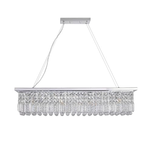 Chandelier en cristal moderne salle à manger lustre rectangulaire 8 lumières pluie de cristal