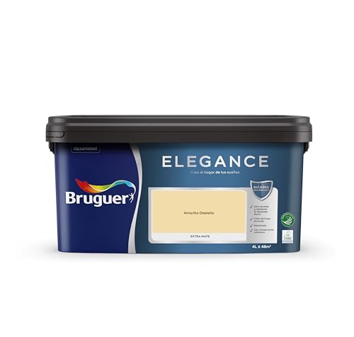 Bruguer ELEGANCE Pintura Monocapa ExtraMate, Paredes y Techos, Interior, Exterior protegido, Alta Durabilidad, UltraLavable, Resistente al Desgaste y Manchas Amarillo Destello 4L