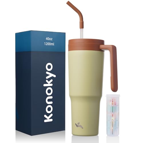 Image of Konokyo 40 oz Tumbler with Handle and Straw, Insulated Water Bottle