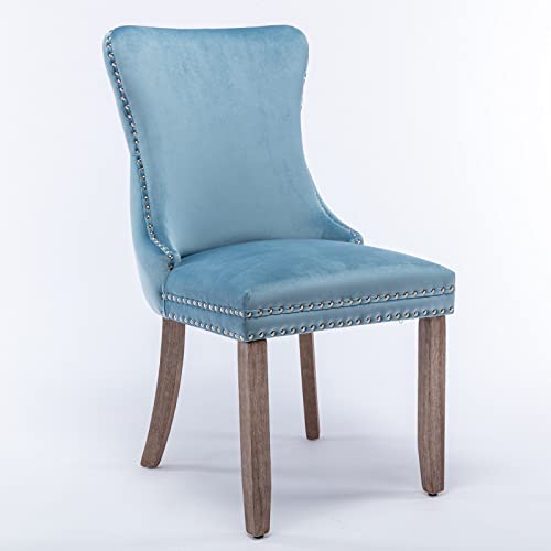 Rhomtree Wing-Back Tufted Dining Chair, Velvet Chairs For Dining Room Upholstered Dining Chairs With Back Stitching Nailhead Trim And Solid Wood Legs For Kitchen Dining Room (Light Blue, Set Of 2) #TOP2
