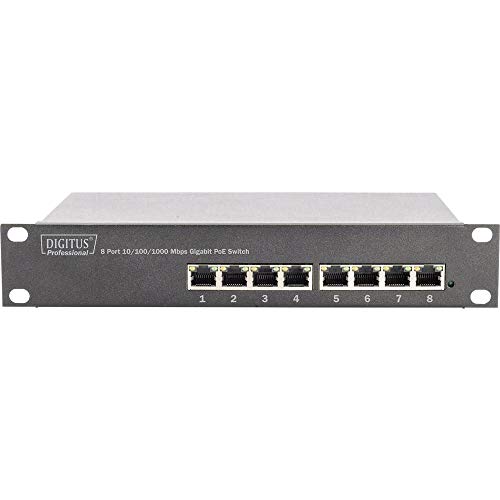 Conmutador de red PoE+ de 96W con 8 puertos Gbit/s para armarios compactos de 10 pulgadas