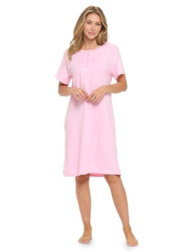 Casual Nights Women's Henley Nightshirts Set of 2, Floral Short Sleeve Nightgowns & Solid Sleepwear Shirt2