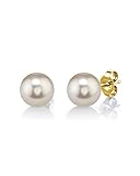 THE PEARL SOURCE 14K Gold 6.5-7.0mm Round White Freshwater Cultured Pearl Stud Earrings for Women