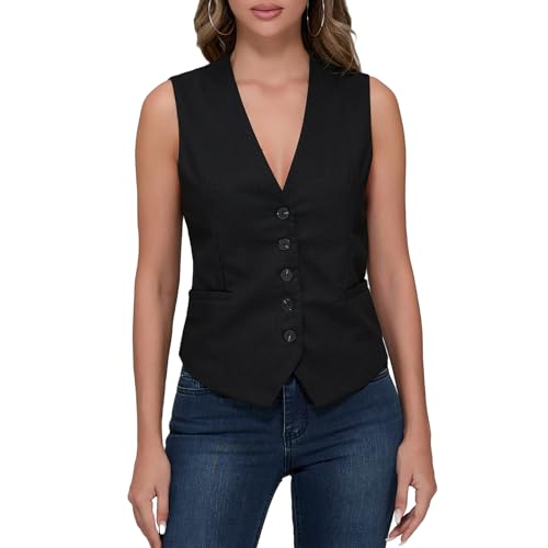 Meihuida Womens Vest V Neck Button down Waistcoat Lined Suit