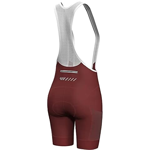 Lo.gas spodenki rowerowe damskie wyściełane z szelkami spodnie rowerowe damskie Bib Shorts szybkoschnące odporne na wstrząsy spodnie rowerowe z 4D wypełnieniem i torbą, burgundowy, S