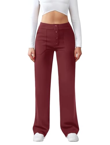 JEKAOYI Womens Casual High Waist Straight Leg Pants Stretchy Button Business Dress...