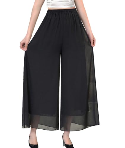 Yehopere Palazzo Pants for Women Dressy Flowy Chiffon Double Layers Summer Boho Wide Leg Casual Lounge Pants Trouser4