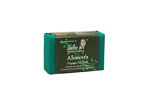 Image of Rustic Art Organic Aloe Vera Soap | Almond, Jojoba, Vitamin E | Dry to Normal Skin | | Coldprocessed | Hydrating | For Women & Men | 100g (100 g (Pack of 1)) | Moisturizing