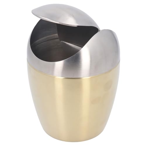 Image of Loboo Idea Desktop Mini Trash Can with Lid, 304 Stainless Steel Mini Trash Can 1.5 L / 0.40 Gal for Tabletop, Multipurpose Desk Trash Can Waste Basket