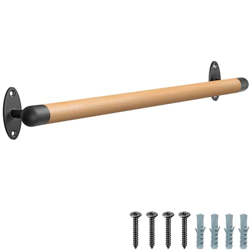 SELEWARE 36 Zoll Holz Handlauf Indoor-Treppen Handlauf Wandmontage Handlauf w / robuste Metall-Halterungen, Barrierefreie Treppe Haltegriff für ältere Menschen, 1,3 Zoll rund