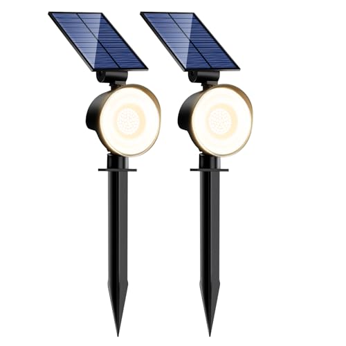 nipify 2 Pack Solar Spot Lights Outdoor Garden, 52 LED, Black, Modern, Path, Outdoor, Garden, Solar Powered, Auto On/Off, 5 x 3 x 3 cm