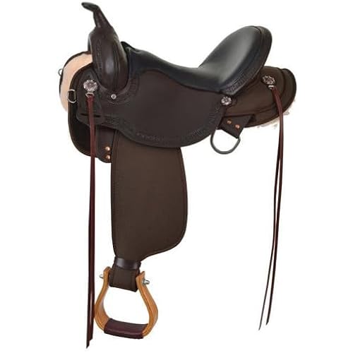 Circle Y Horse Sythnetic Western Trail Saddle 6918 Rosebud 14" Seat Black Grainout Seat Walnut Oil and Wide Tree