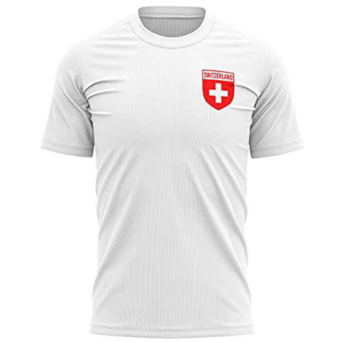Switzerland Football Shirt - Mens Switzerland Flag Badge T Shirt - Football European Country 2021 2020 Supporters Red White 1895 Tee Him - Swiss Tournament Footy Soccer Top, L, White