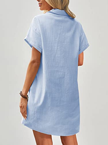 Image of Zeagoo Womens Cotton Shirt Dress Summer Casual Short Sleeve Button Down Beach Cover Up Shirts with Pockets