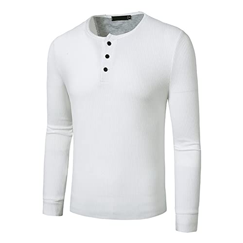 Dreamyth Mens Round Necks Long Sleeve Sweater Fashion Solid Color T Shirt Collar Blank Boys Sweatshirts White #TOP30