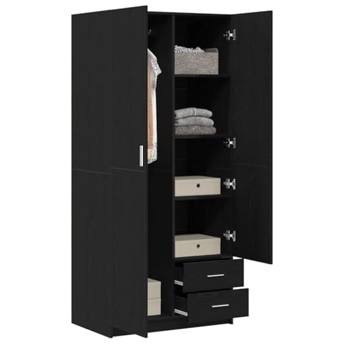 vidaXL Armoire Chêne Noir 80 x 52 x 180 cm Bois d'ingénierie, Armoire Moderne pour Chambre, Meuble rectangulaire de Rangement, Porte Haute, Bois Composite,...