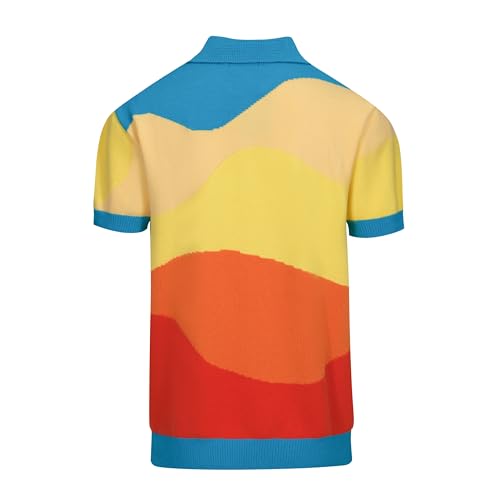 OXKNIT Mens Knitted Geometric Patterns Polo Shirts Short Sleeve Vintage Multi-Colored Shirts2