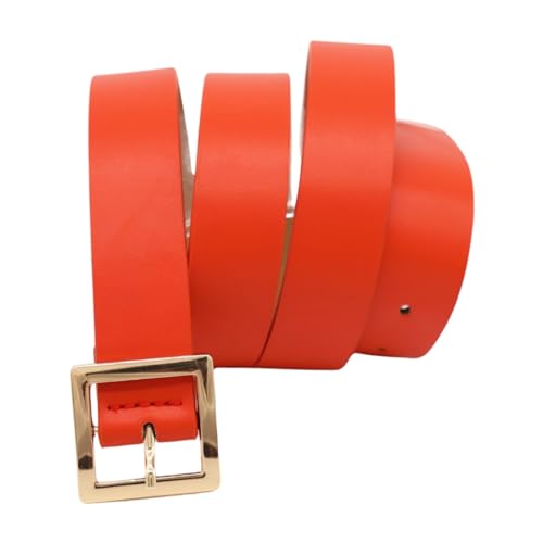 Women Orange Color Fashion Belt - Hip High Waist Skinny Band Gold Square Metal Buckle S M z064