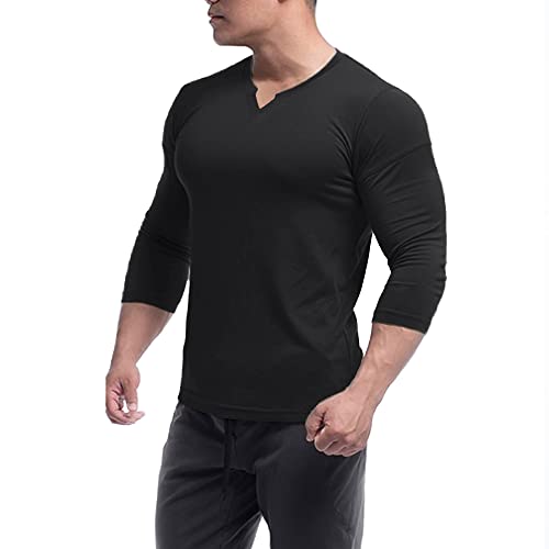 GYMAPE Hombres Puro algodón Ajustado Superficial Cuello Pico Camisetas Básicas 2308 Negro L Cover