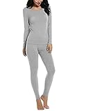 Ekouaer Thermal Underwear Women Ultra-Soft Long Johns Set Base Layer Skiing Winter Warm Top & Bottom Light Grey