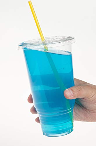 Image of Golden Apple Cup series, 32oz Clear Plastic cups with Flid lids with X hole 25sets