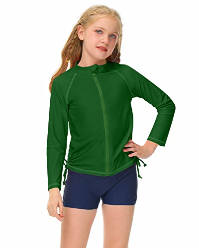Image of BesserBay Sun Protection Rash Guard Shirt Forest Green Full Zip Swimming Sun Shirt for Big Boys 11-12 Years